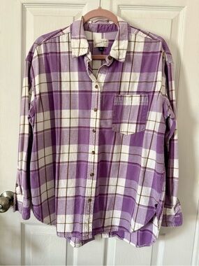 Universal Thread Purple Plaid Oversize Flannel Button Down Shirt M Fall Layering